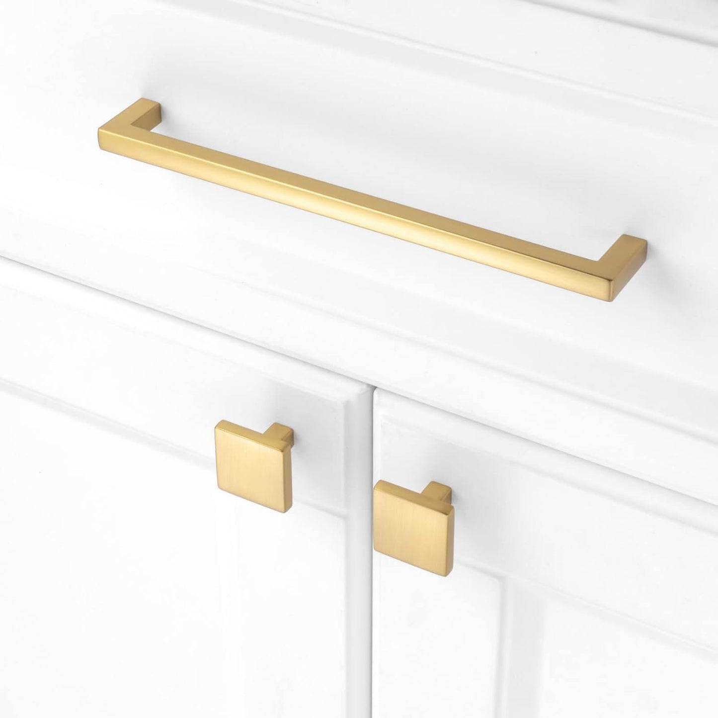 KOOFIZO 30-Pack Solid Square Bar Cabinet Handle - Brushed Gold Furniture Pull, 6.3 Inch/160mm Screwhole Distance for Kitchen Cupboard Door, Bedroom Dresser Drawer, Bathroom Wardrobe Hardware
