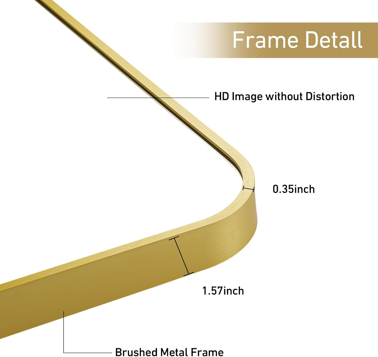 22x30 Inch Bathroom Mirror for Wall,Matte Gold Framed Rectangle Mirror with Rounded Corner,Aluminum Alloy Framed Brushed Wall Mirror for Bedroom or Living Room,Vertical or Horizontal