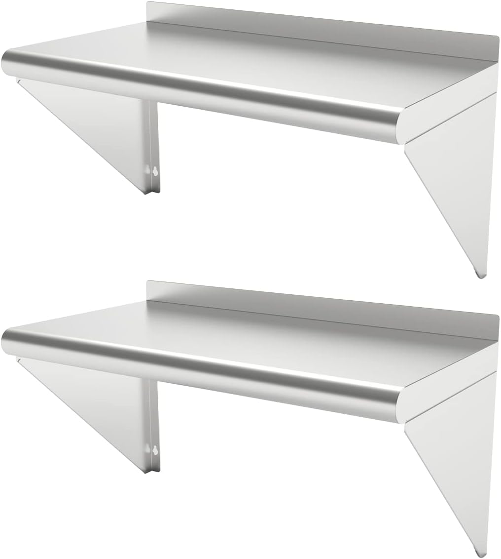 12''x24'' - 2PACKS Wall Mounted Stainless Steel Shelf NSF Commercial Metal Wall Mount Floating Shelving for Kitchen, Restaurant, Food Truck,Garage,Home&Hotel