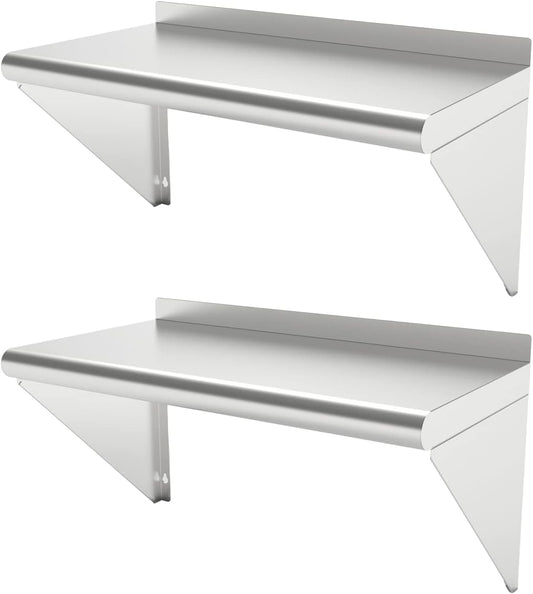 12''x24'' - 2PACKS Wall Mounted Stainless Steel Shelf NSF Commercial Metal Wall Mount Floating Shelving for Kitchen, Restaurant, Food Truck,Garage,Home&Hotel