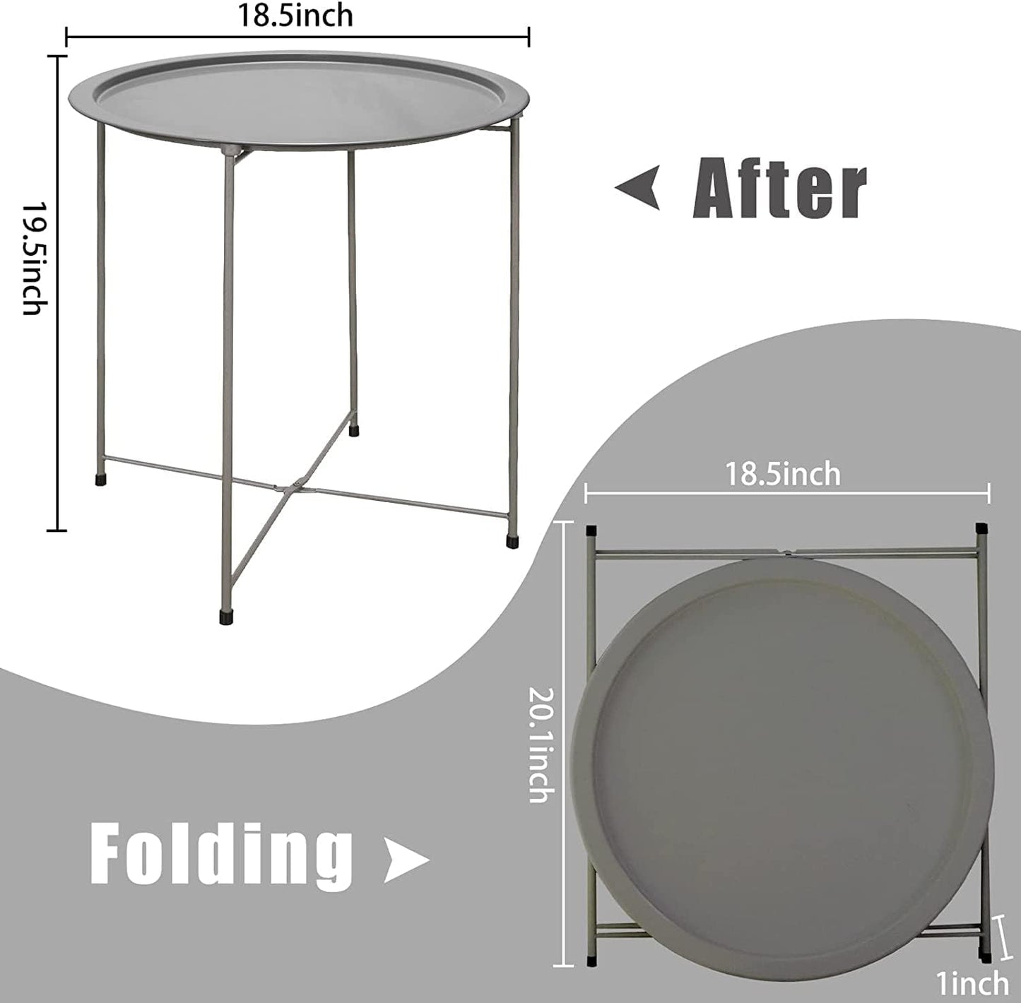 Garden 4 you Folding Tray Metal Side Table 2PC Grey Round End Table Cyan Sofa Small Accent Fold-able Table, Round End Table Tray, Next to Sofa Table, Snack Table for Living Room and Bed Room
