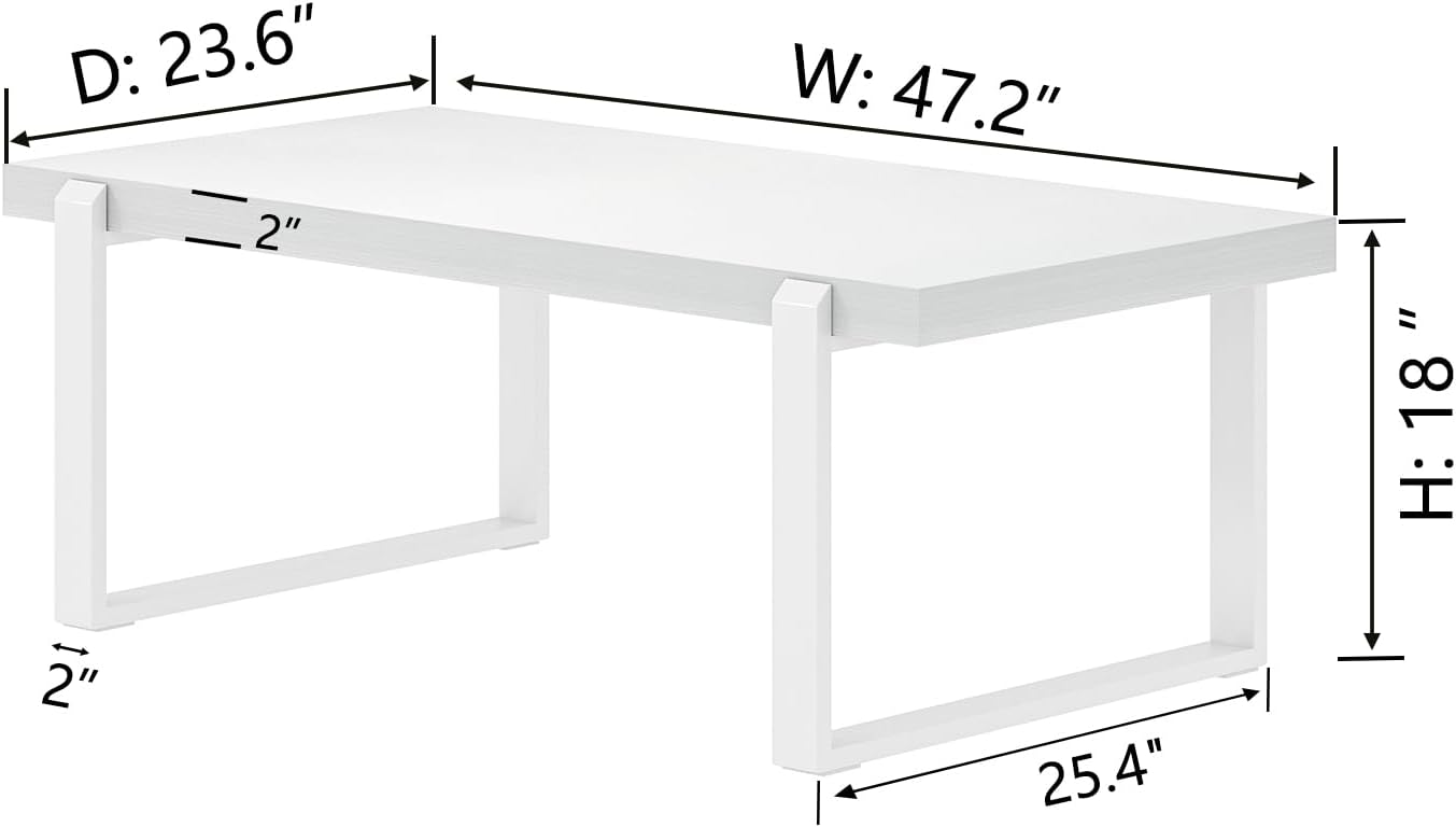 FOLUBAN White Coffee Table, Modern Rustic Wood and Metal Center Table, Rectangle Cocktail Tea Table for Living Room, 47 Inch