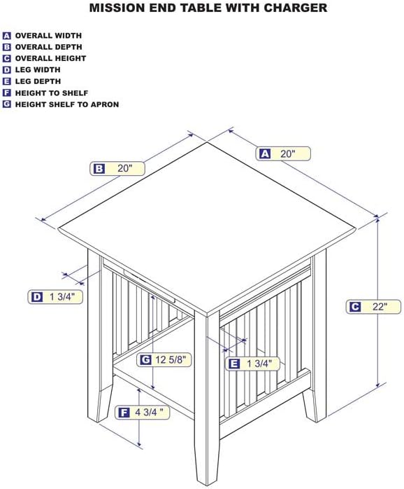 AFI, Mission End Table with Charging Station, Walnut