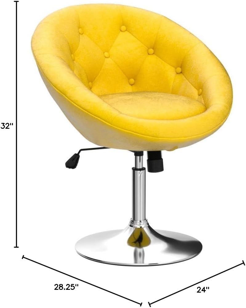 Roundhill Furniture Noas Velvet Upholstered Tufted Back Swivel Accent Chair, Yellow