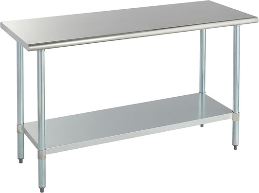 ROCKPOINT Stainless Steel Table for Prep & Work 24x60 Inches, NSF Metal Commercial Kitchen Heavy Duty Table with Adjustable Under Shelf and Table Foot for Restaurant, Home and Hotel