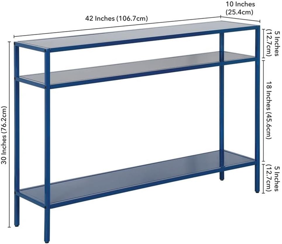 Henn&Hart 42" Wide Rectangular Console Table with Metal Shelves in Mykonos Blue, Entryway Table, Accent Table for Living Room, Hallway