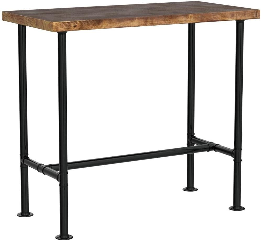 Industrial 41.3inch Height Bar Table Vintage Pipe Design Bistro Table Rustic Kitchen Dining Breakfast Desk Farmhouse Office Computer Desk Wooden Top Pub Coffee Table