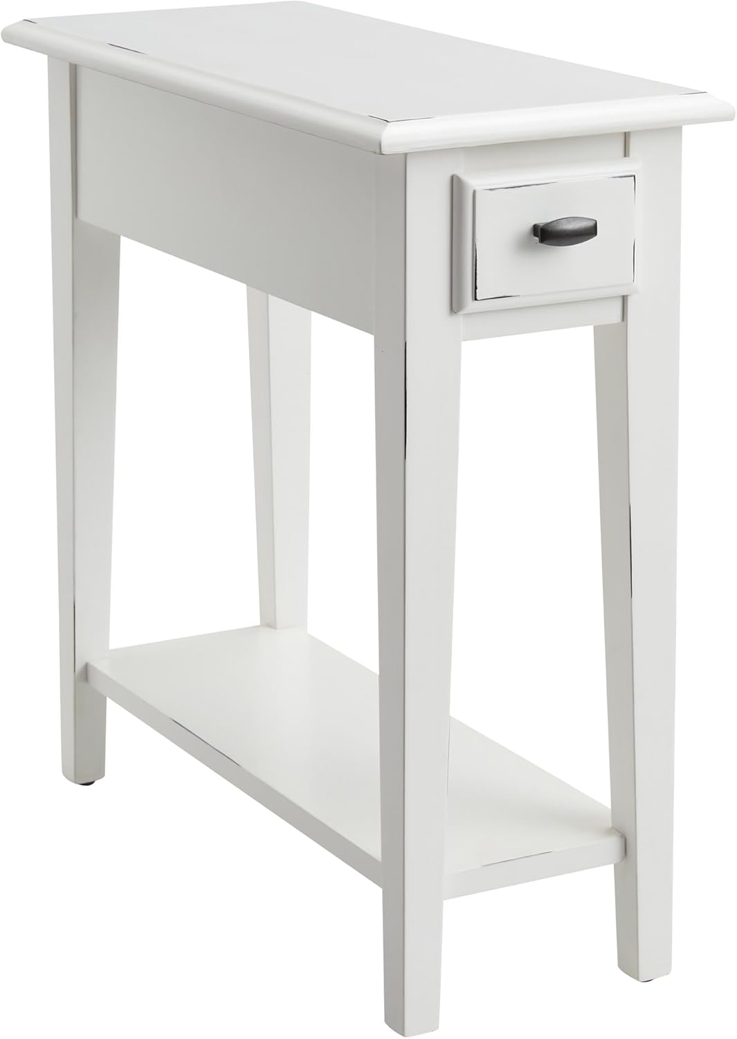 Haven Ridge Narrow End Table, Solid Wood Side Table with Drawer and Shelf, Farmhouse White, Perfect for Living Rooms, Bedrooms, and Small Spaces – Leick Home, 214361