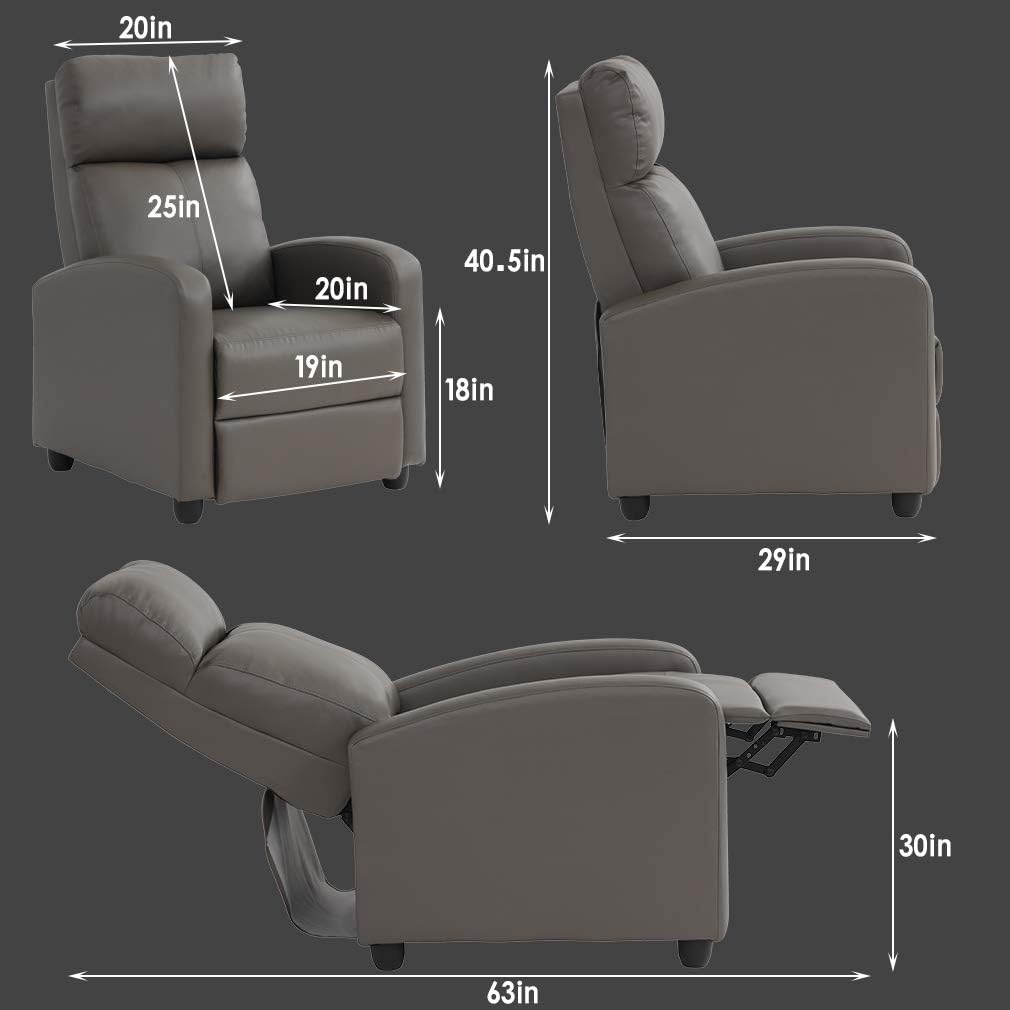 BestMassage | Recliner Chair | No Massage Function | Pu Grey | with Lumbar Support, Adjustable Push Back, Wide Armrests, Footrest & Padded Seat | Easy Assembly | for Living Room, Home Theatre