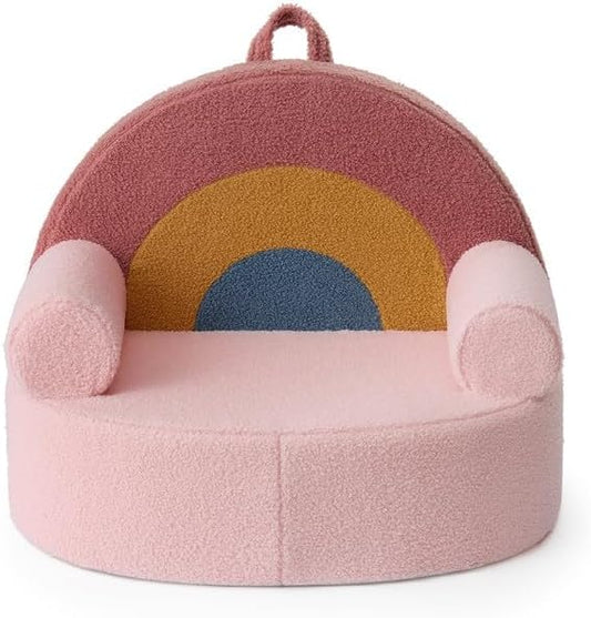 Blissful Diary Toddler Chair Comfy, Foam Kids Chair with Soft Teddy Plush, Toddler Reading Chair with Cute Arclet Designs- Blush Pink
