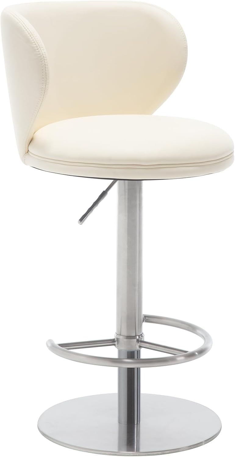 Bar Stools Adjustable Stainless Steel Swivel Barstool with Back and Footrest Leather Upholstered Bar Chairs for Home,Kitchen,Bar, Counter (Beige, 1pc)