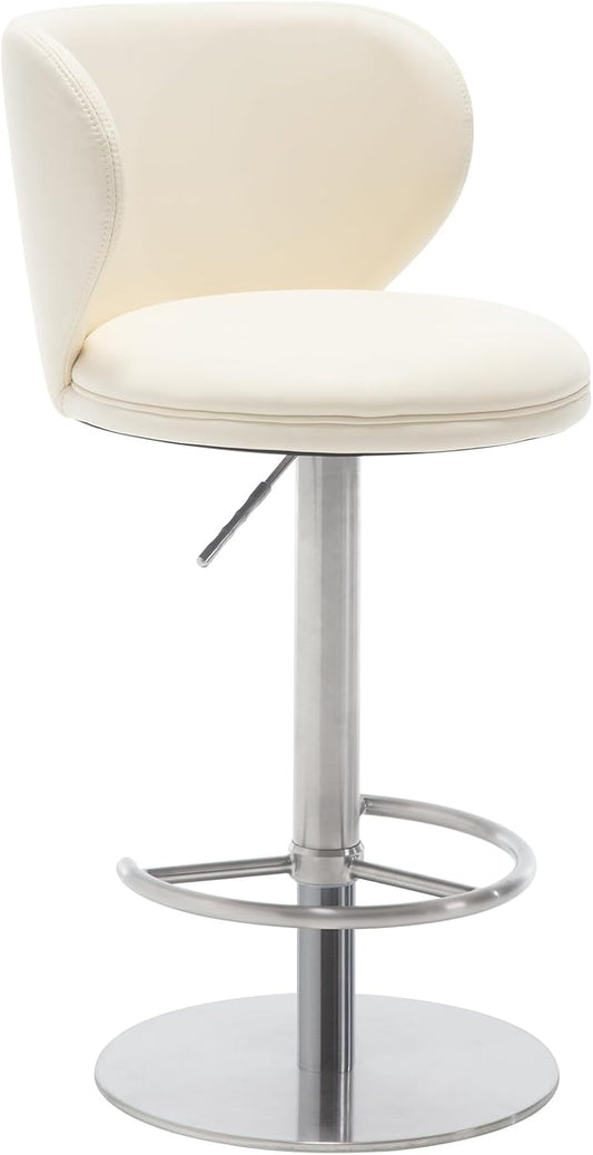 Bar Stools Adjustable Stainless Steel Swivel Barstool with Back and Footrest Leather Upholstered Bar Chairs for Home,Kitchen,Bar, Counter (Beige, 1pc)