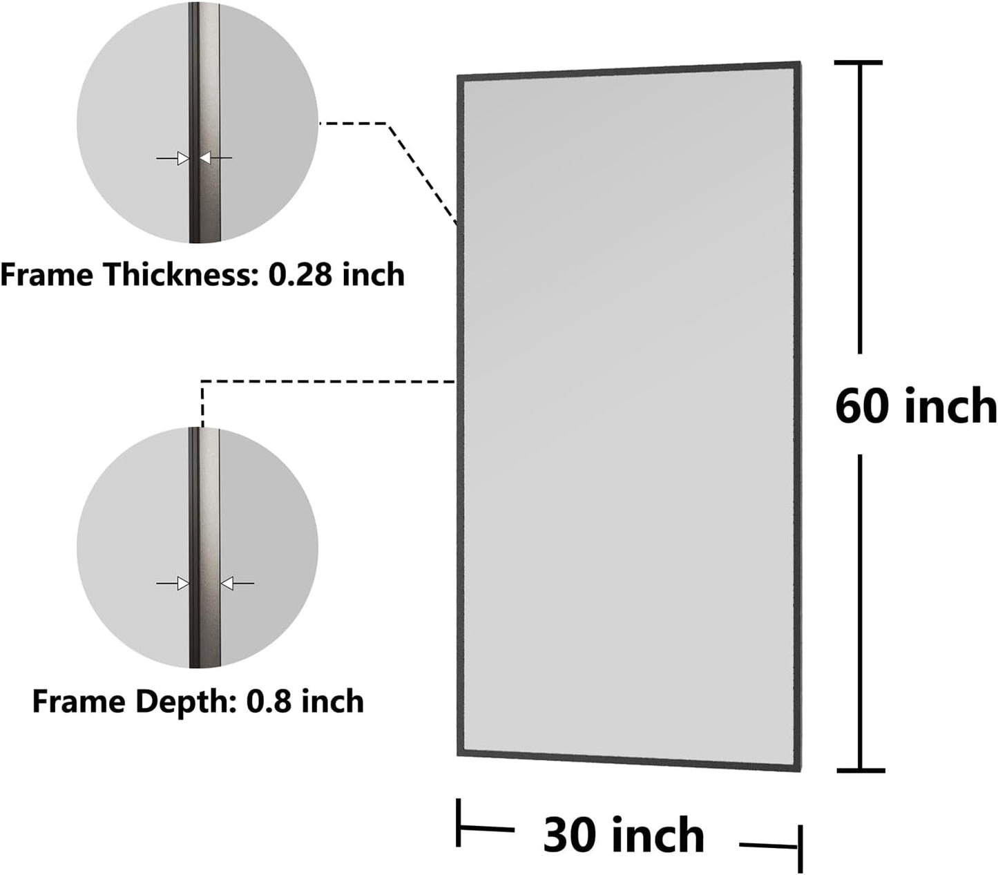 Bathroom Mirror 30x60 Black Bathroom Wall-Mounted Mirrors, Modern Vanity Mirror for Bedroom, Living Room, Aluminum Alloy Frame Allow to Hang Horizontally or Vertically