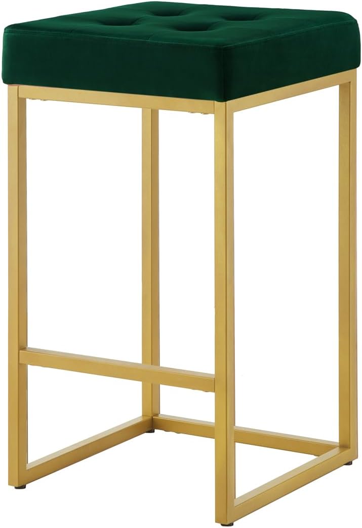 24KF Contemporary Counter Height Bar Stool Set of 2 for Kitchen Island, 26" H Velvet Padded Gold Barstool Bar Chair,5066-Jade
