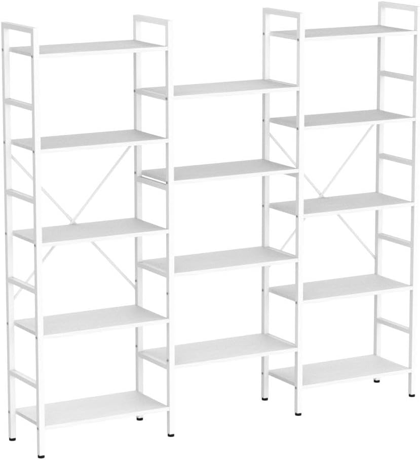 IRONCK Bookcases and Bookshelves Triple Wide 5 Tiers Industrial Bookshelf, Large Etagere Bookshelf Open Display Shelves with Metal Frame for Living Room Bedroom Home Office