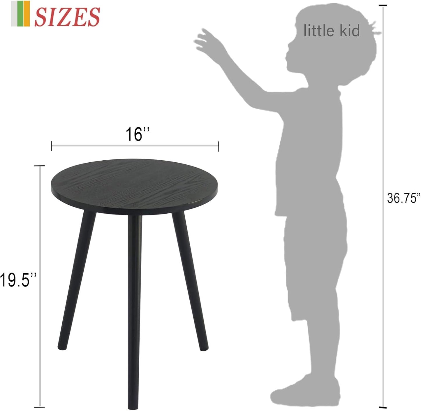 AWASEN Round End Table, Black Side Table Modern Home Decor Small Accent Table for Small Space Living Room, Bedroom and Balcony, Easy Assembly, 19.5''H x 16''D (Black)