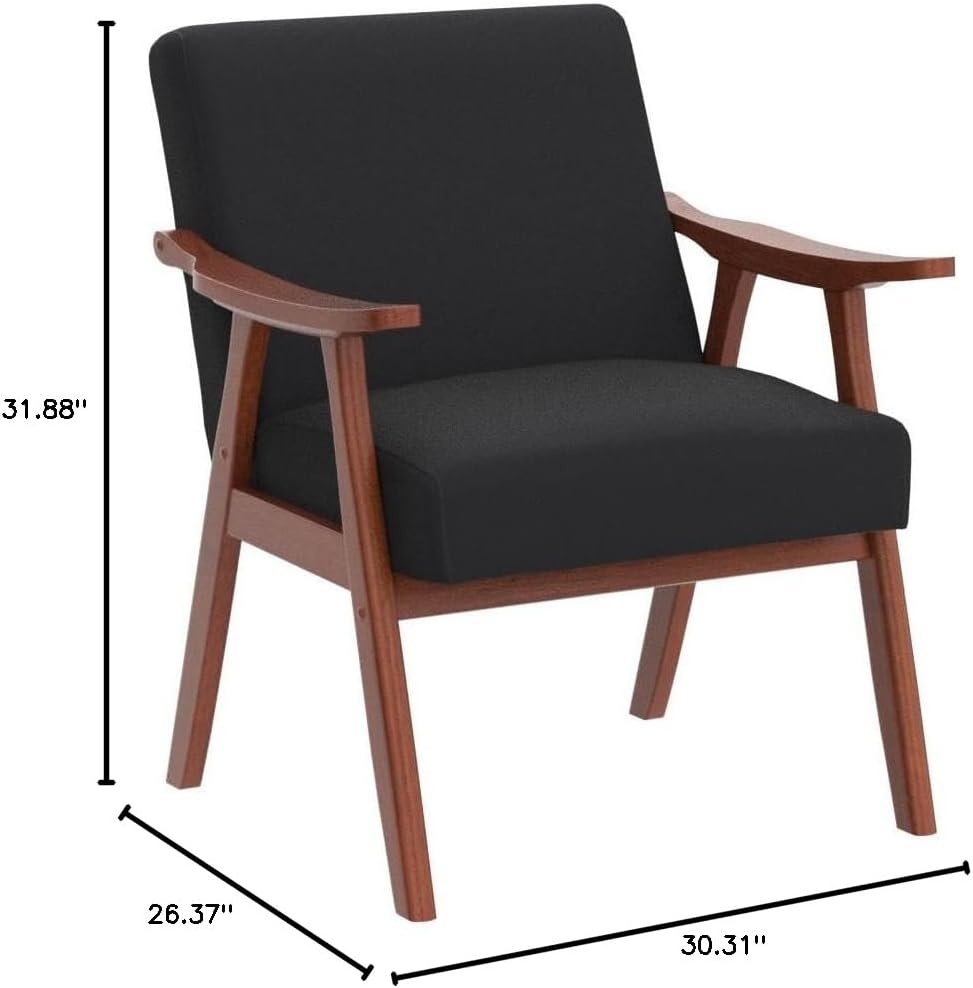 Container Furniture Direct Accent Chair with Microfiber Upholstery and Solid Wood Frame, Classic Mid-Century Modern Living Room Furniture for Extra Seating, Black