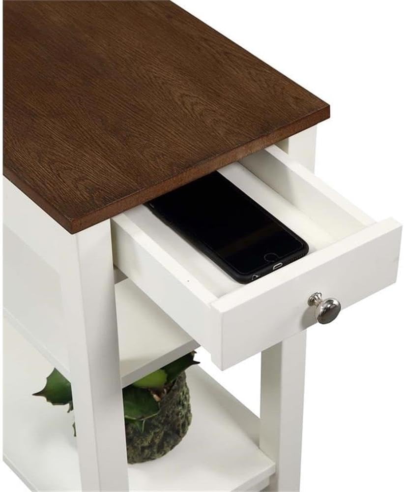 Convenience Concepts American Heritage Chairside End Table with Drawer 23.5" - Classic Living Room Table with Storage Shelf, Bedroom Nightstand, Driftwood/White