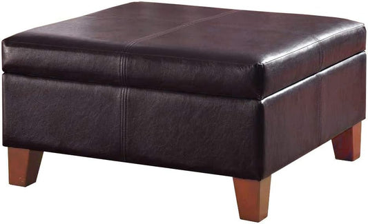 Homepop Home Decor |K2380-E155 | Luxury Large Faux Leather Square Storage Ottoman | Ottoman with Storage for Living Room & Bedroom, Distressed Brown