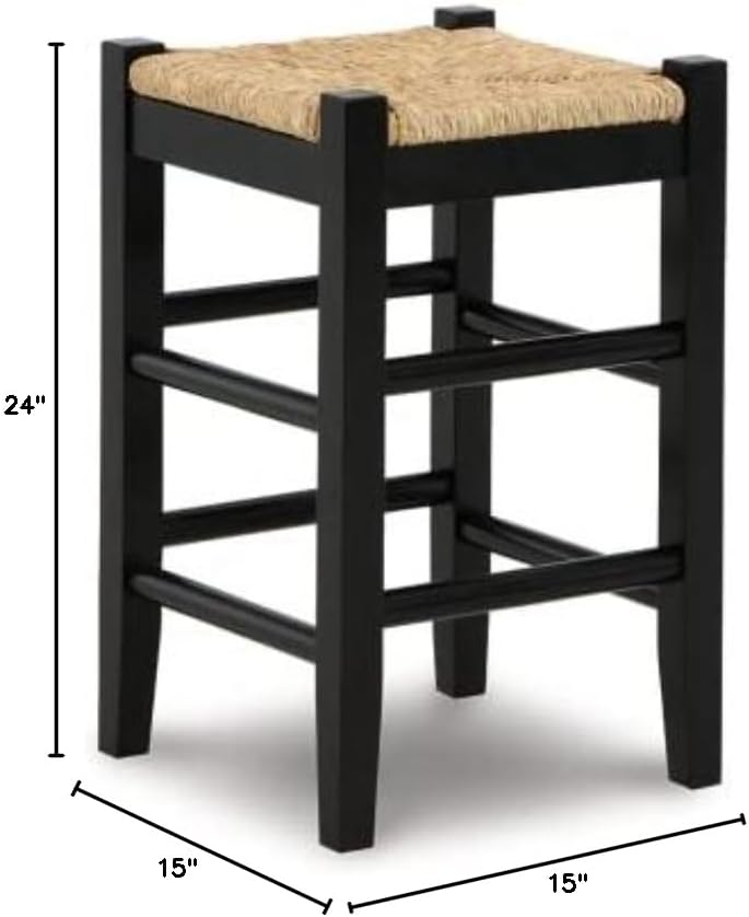 Signature Design by Ashley Mirimyn Farmhouse 23.63" Counter Height Bar Stool with Woven Wicker Seats, 2 Count, Black & Light Brown