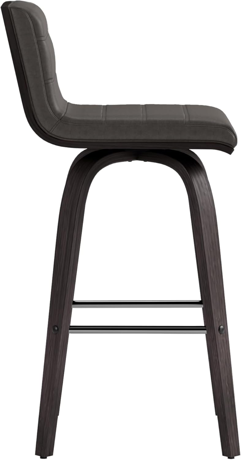 Armen Living Vienna 26" Swivel Counter Stool in Black Wood Finish with Gray Faux Leather - Set of 4