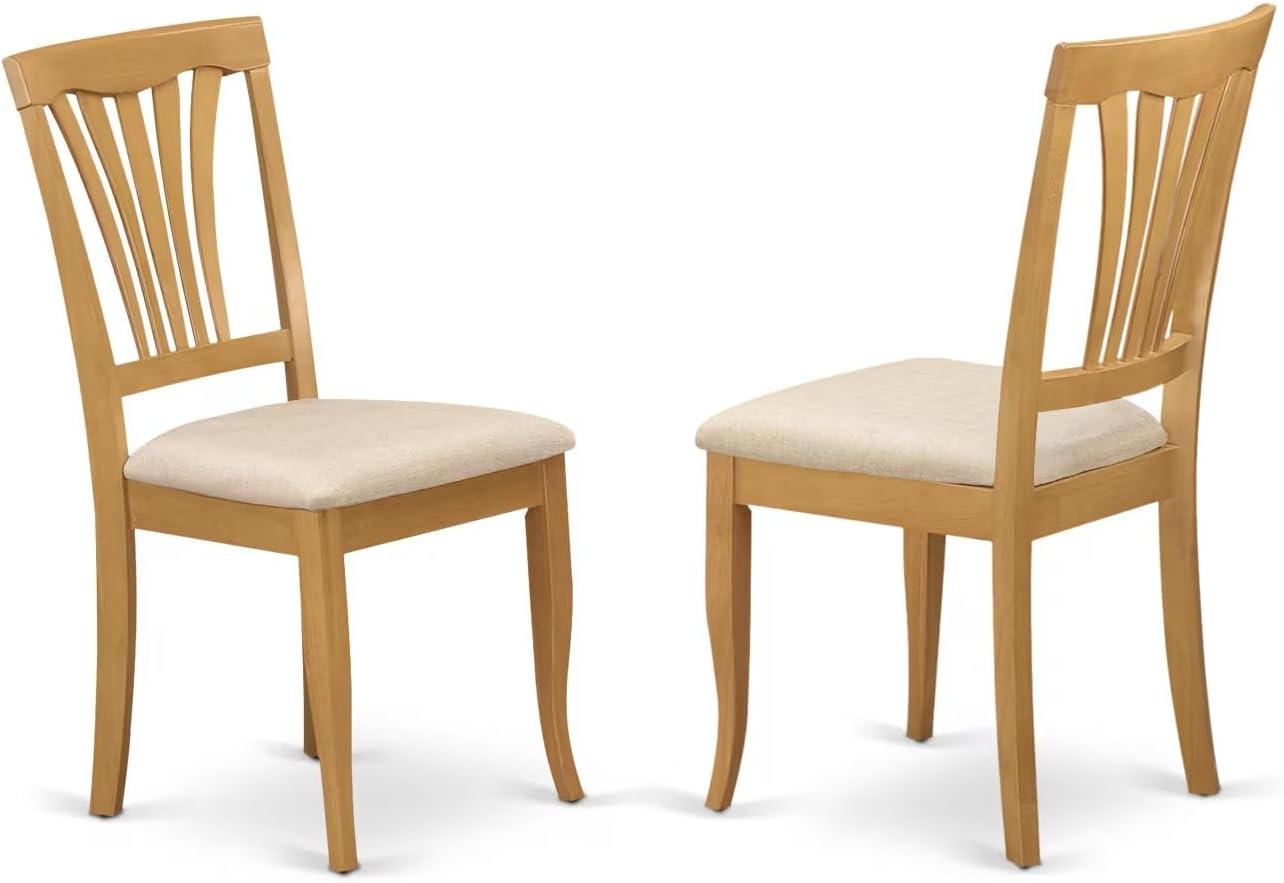 East West Furniture NDAV3-OAK-C 3 Piece Dining Room Table Set Contains a Rectangle Kitchen Table with Dropleaf and 2 Linen Fabric Upholstered Dining Chairs, 30x48 Inch, Oak