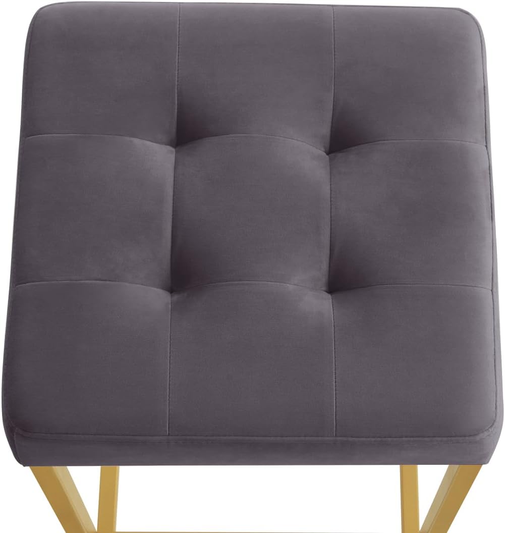24KF Contemporary Counter Height Bar Stool Set of 2 for Kitchen Island, 26" H Velvet Padded Gold Barstool Bar Chair,5066-Dark Gray