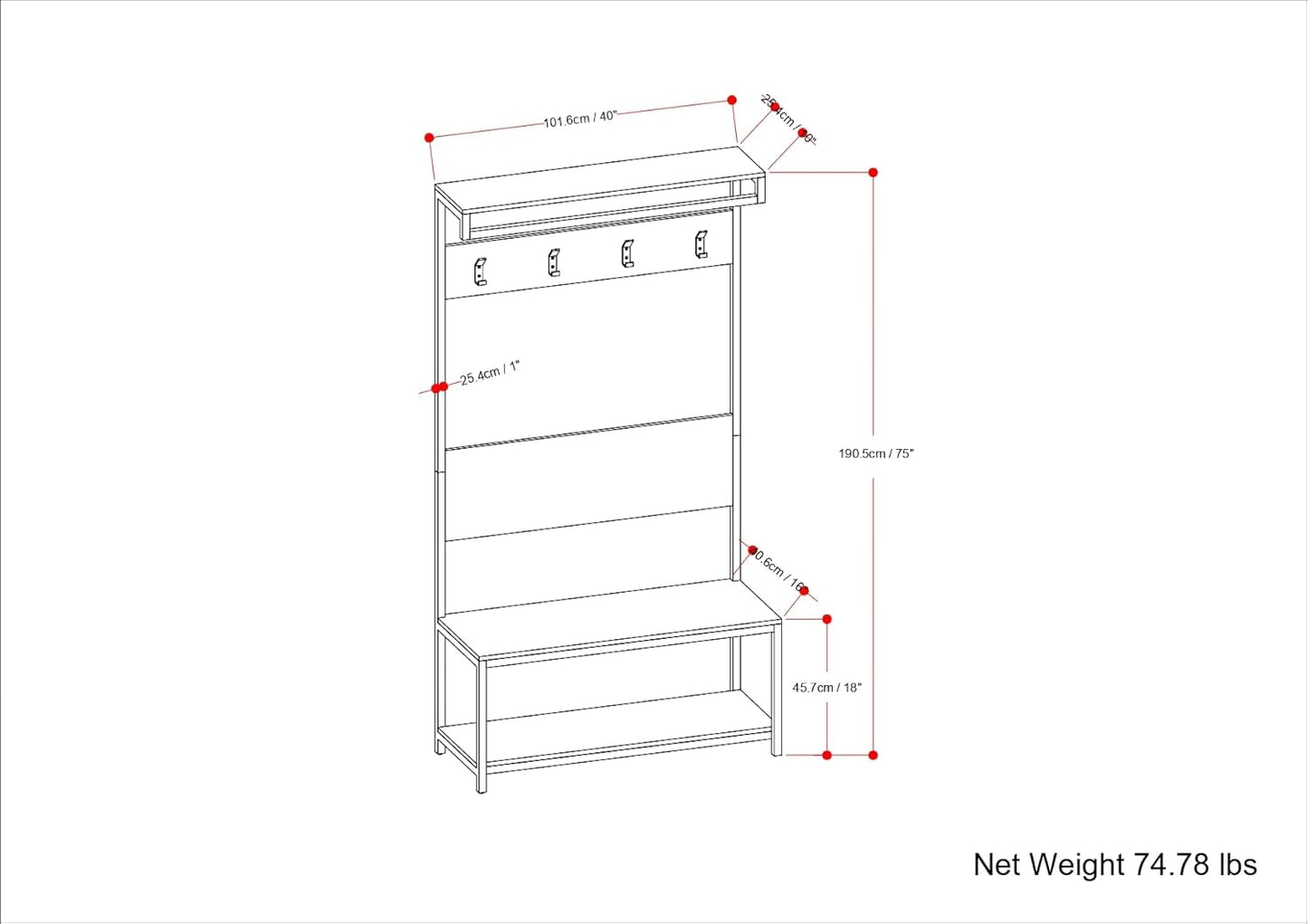 SIMPLIHOME Westmont Hall Tree Bench - 40 inch Wide Solid Mango Wood Entryway Seat in Natural, Industrial Bench for Entryway or Hallway with Metal Frame, Coat Hooks and Open Shelf