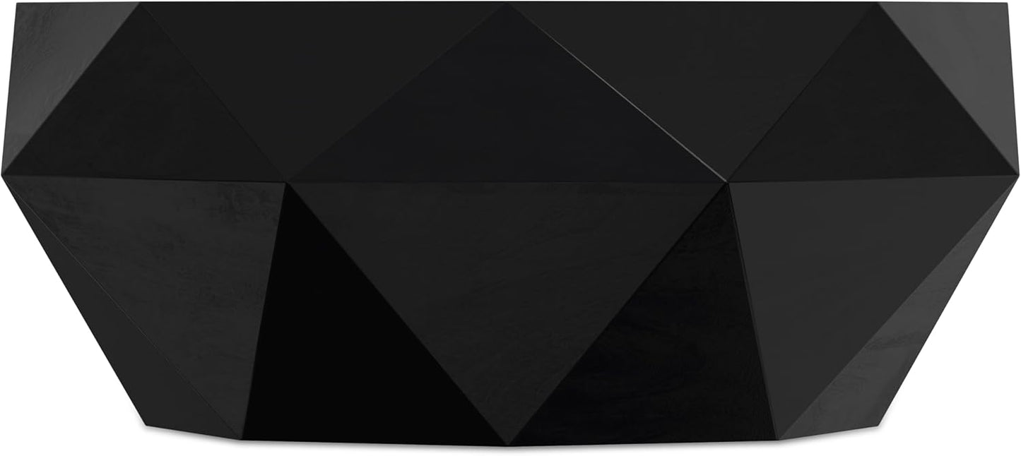 SIMPLIHOME Zayn Coffee Table - 35 inch Wide Solid Acacia Wood Geometric Drum Cocktail Table in Black, Modern Living Room Table with Octogon-Shaped Tabletop and Faceted Design, Assembled