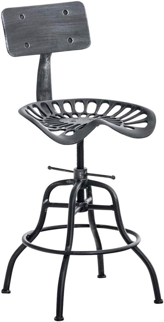 Diwhy Industrial Design Metal Adjustable Height Backrest Chair Vintage Tractor Saddle Bar Stool (Silver)