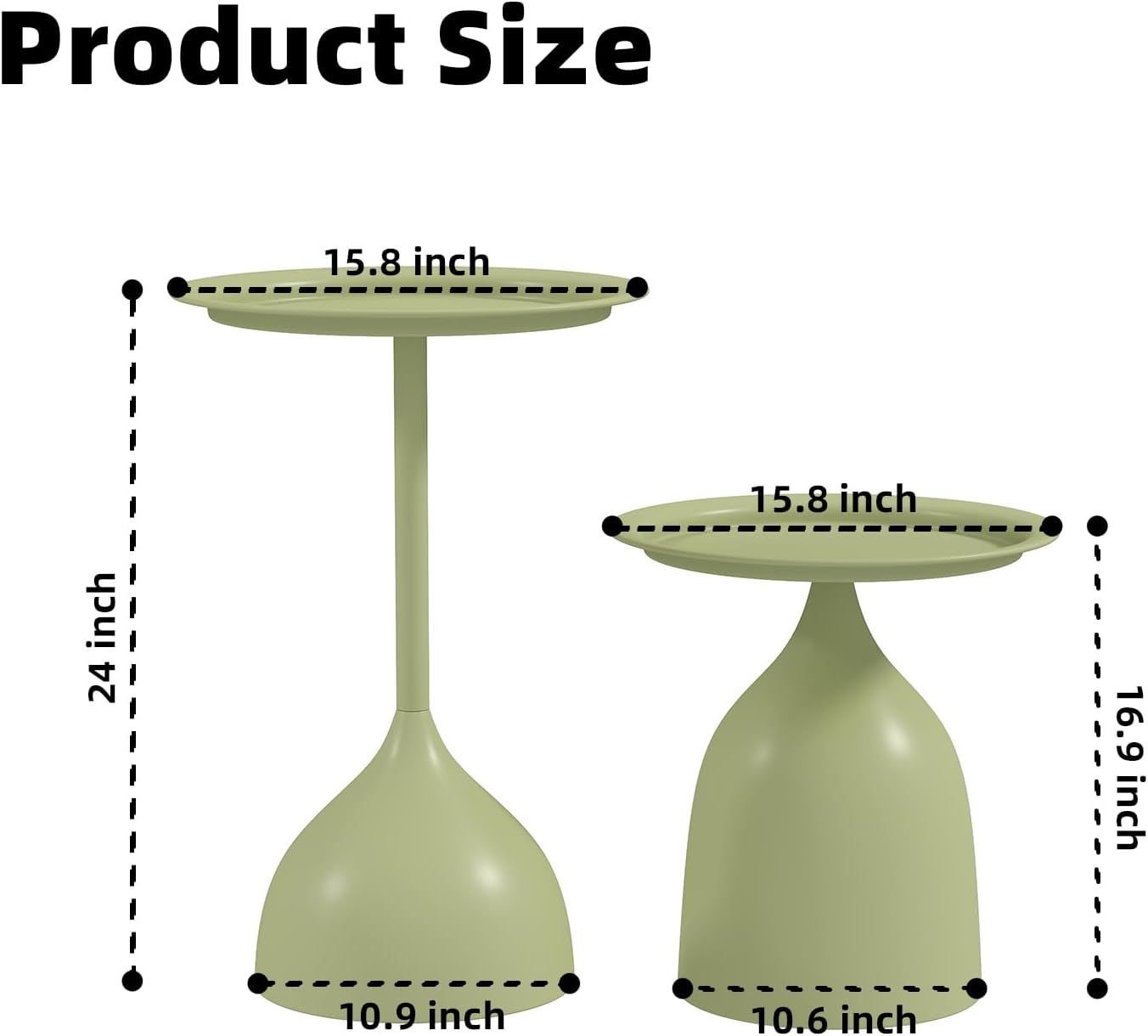 hitsuki Green Nesting Coffee Table Set of 2 Funky Colorful Round Metal End Side Tables for Living Room Sofa Retro Modern Pedestal nightstand Cute Matte Cream Green Side Table