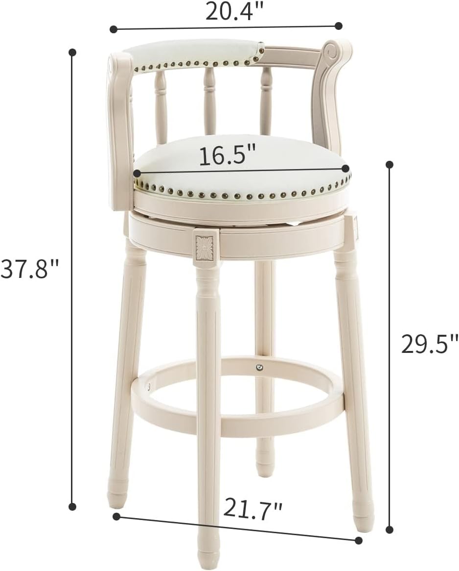 Cow top Leather Wooden Bar Stools, 360 Degree Swivel Bar Height Chair with Backs for Home Kitchen Counter, Morden Chair Barstools (Ivory Wood 1pc-Cream Seat, Bar Height-Seat Height 29.5”)