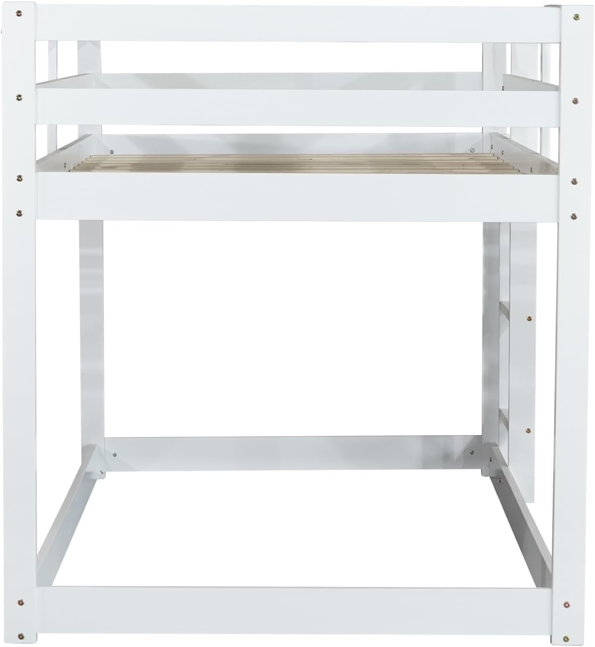 HomSof Twin Over Twin Low Floor Loft Bed with Guard Rails for Dormitory Bedroom,Bottom Without Bed slats,White