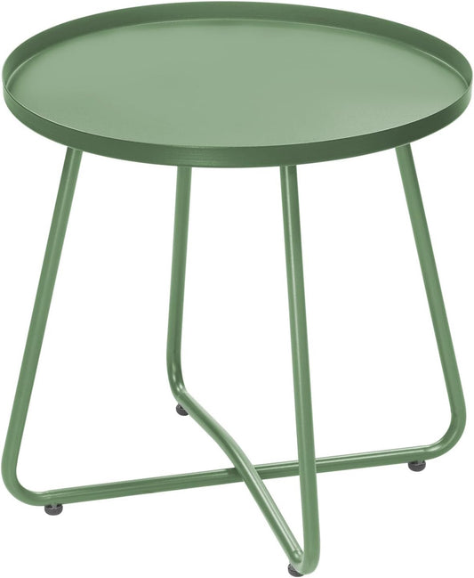 Dia.17.7ins Steel Round Coffee Table, Steel Tray Table, Side Table, Outdoor and Indoor Use, Weather Resisitant, Patio, Balcony, Garden, Backyard (Green)