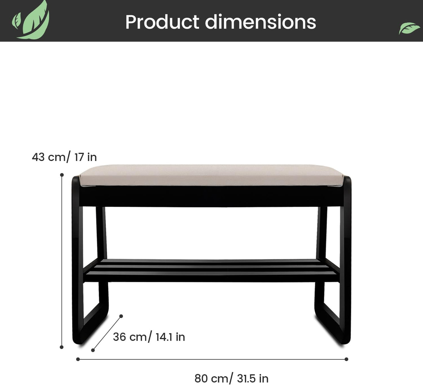 Solid Wood Shoe Rack, 2 Tier Shoe Storage Bench with Cushion Seat, 8 Pair Shoe Organizer for Entryway, Black, 32 Inch
