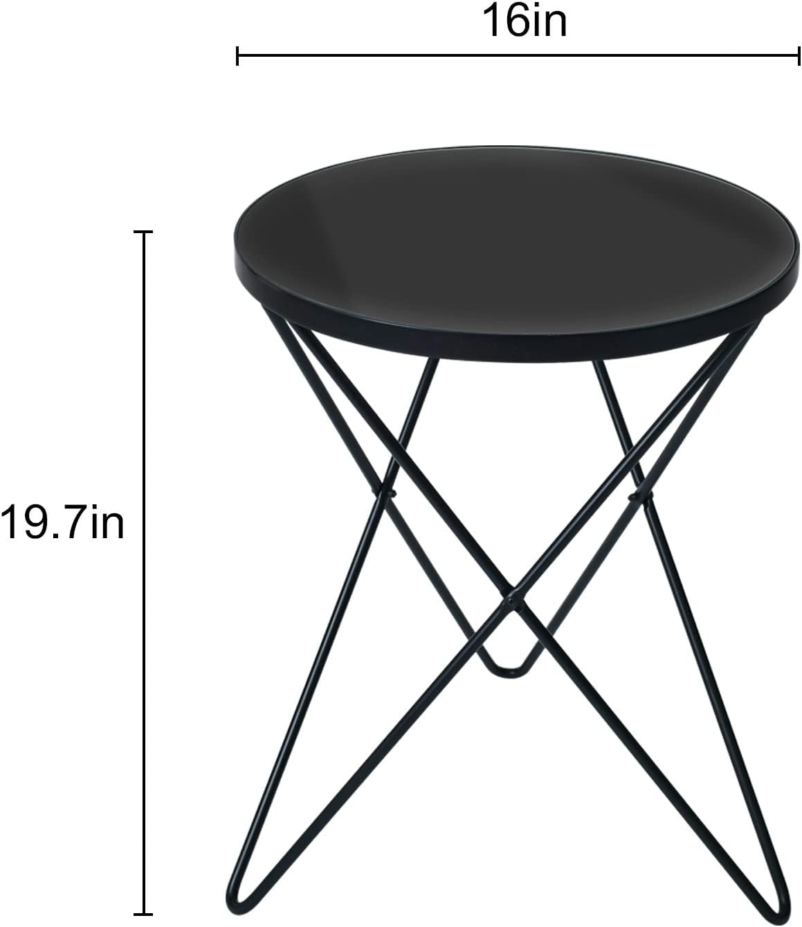 HLR Modern Round Side Table Set of 2, End Table with Marble Effect Top and Gold Metal Frame, Small Side Table for Living Room, Bedroom, Sofa and Couch, Black Legs, Black Glass top