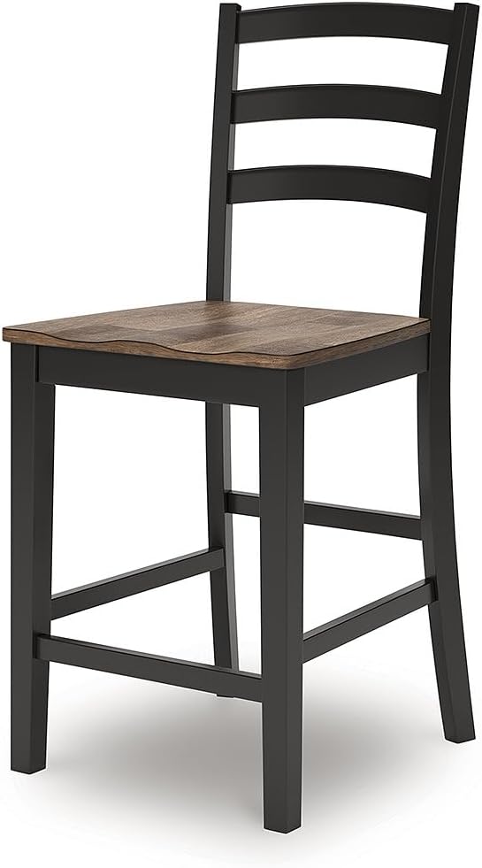 Signature Design by Ashley Wildenauer Farmhouse Armless Ladder Back Counter Height Bar Stool with Footrest, Set of 2, Light Brown & Black