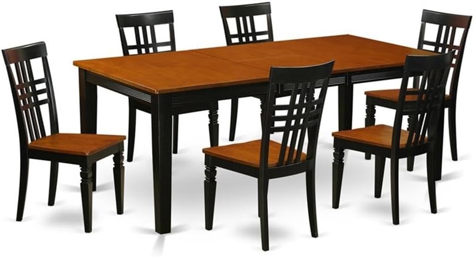 East West Furniture QULG7-BCH-W 7 Piece Dining Room Furniture Set Consist of a Rectangle Kitchen Table with Butterfly Leaf and 6 Dining Chairs, 40x78 Inch, Black & Cherry