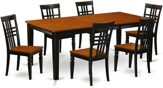 East West Furniture QULG7-BCH-W 7 Piece Dining Room Furniture Set Consist of a Rectangle Kitchen Table with Butterfly Leaf and 6 Dining Chairs, 40x78 Inch, Black & Cherry