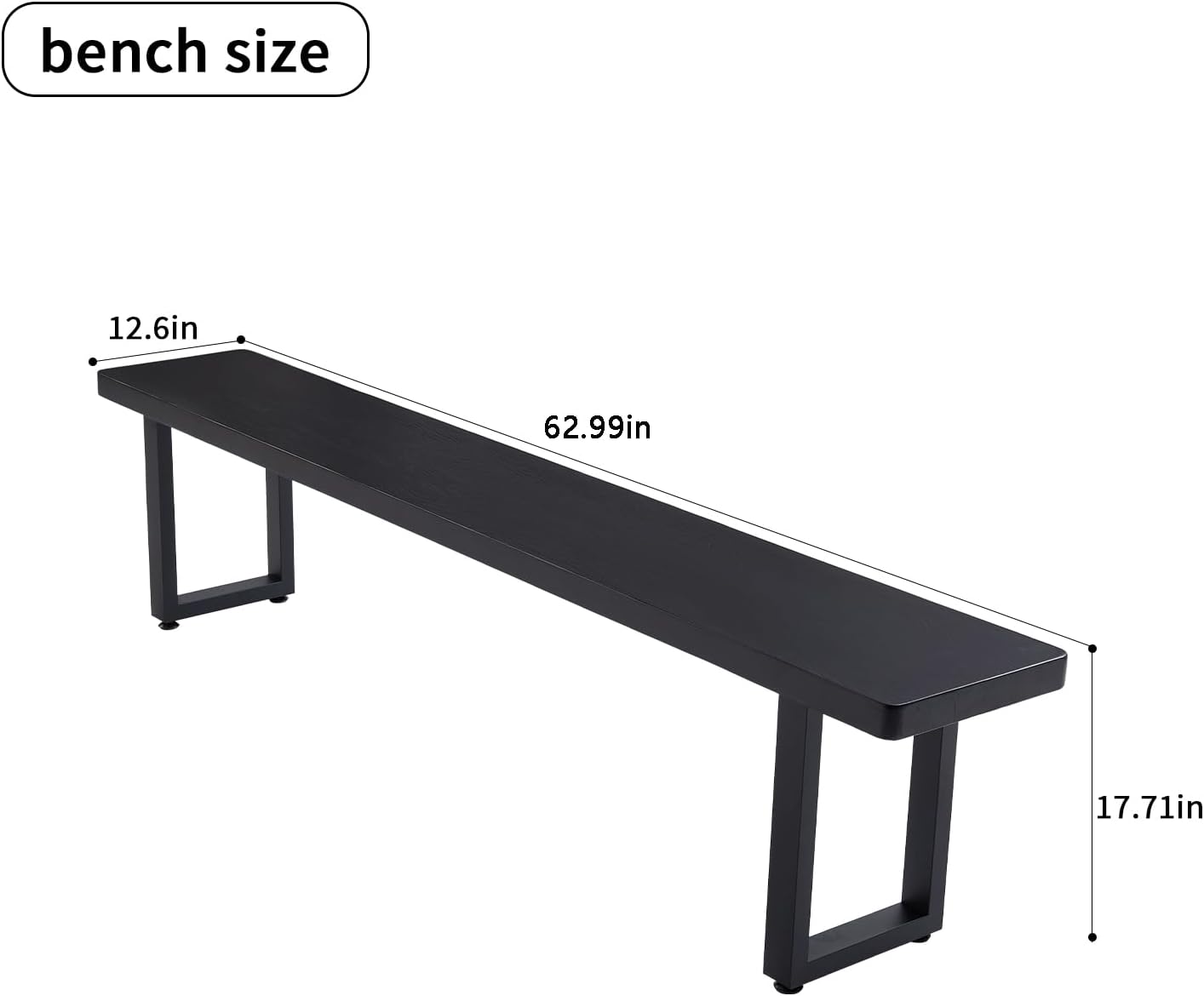 Black Bench Wooden Bench with Metal Legs Suitable for Dining Room Living Room Office Conference Room Indoor Stool Multiple （62.99in）