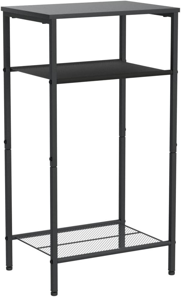 Hoctieon 2-Set 3 Tier End Table, Telephone Table Set of 2, Tall Side Table with Storage Set of 2, Small Nightstand for Small Spaces, Metal Frame, for Living Room, Bedroom, Sofa Couch, Black