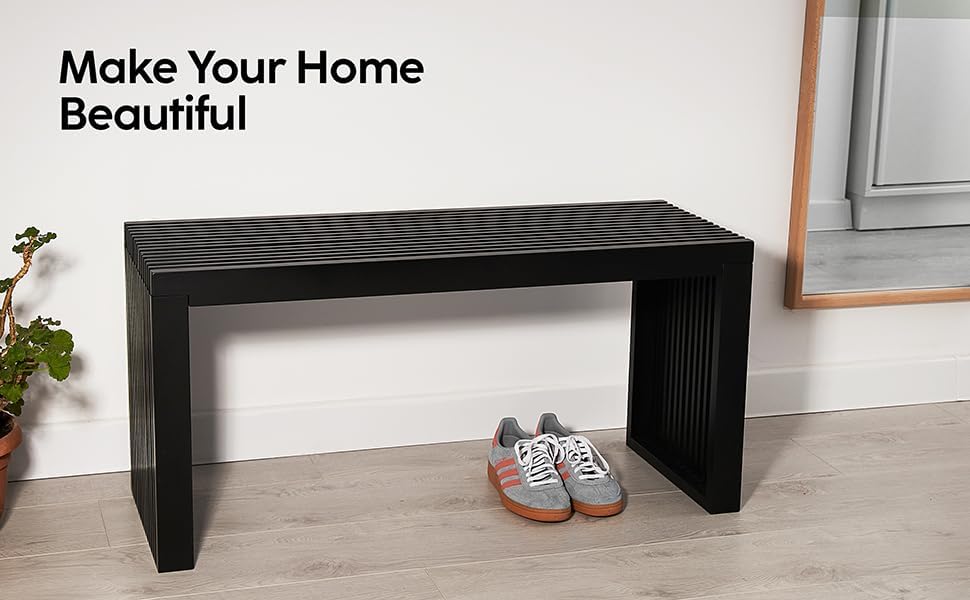 Bamboo Natural 36 inch Wooden Bench, Small Wood Benches for Entryway, Living & Dining Room, Kitchen, Bedroom, Bathroom, Hallway, Front Door, For Indoor & Outdoor Patio Use, Mid Century Modern Decor