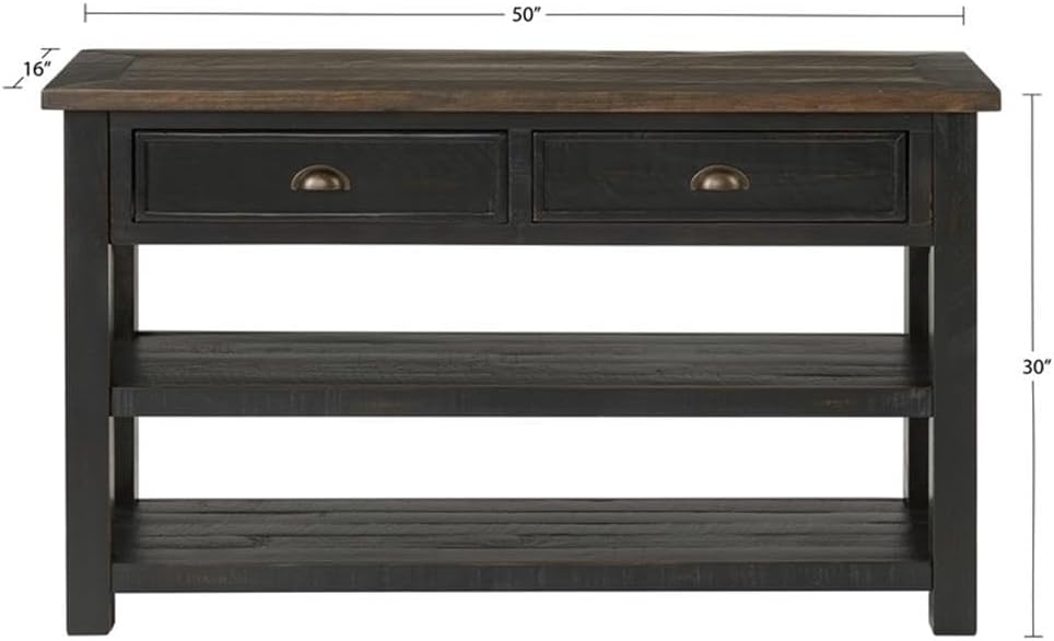 Martin Svensson Home Solid Wood Sofa Console Table, Black with Brown Top