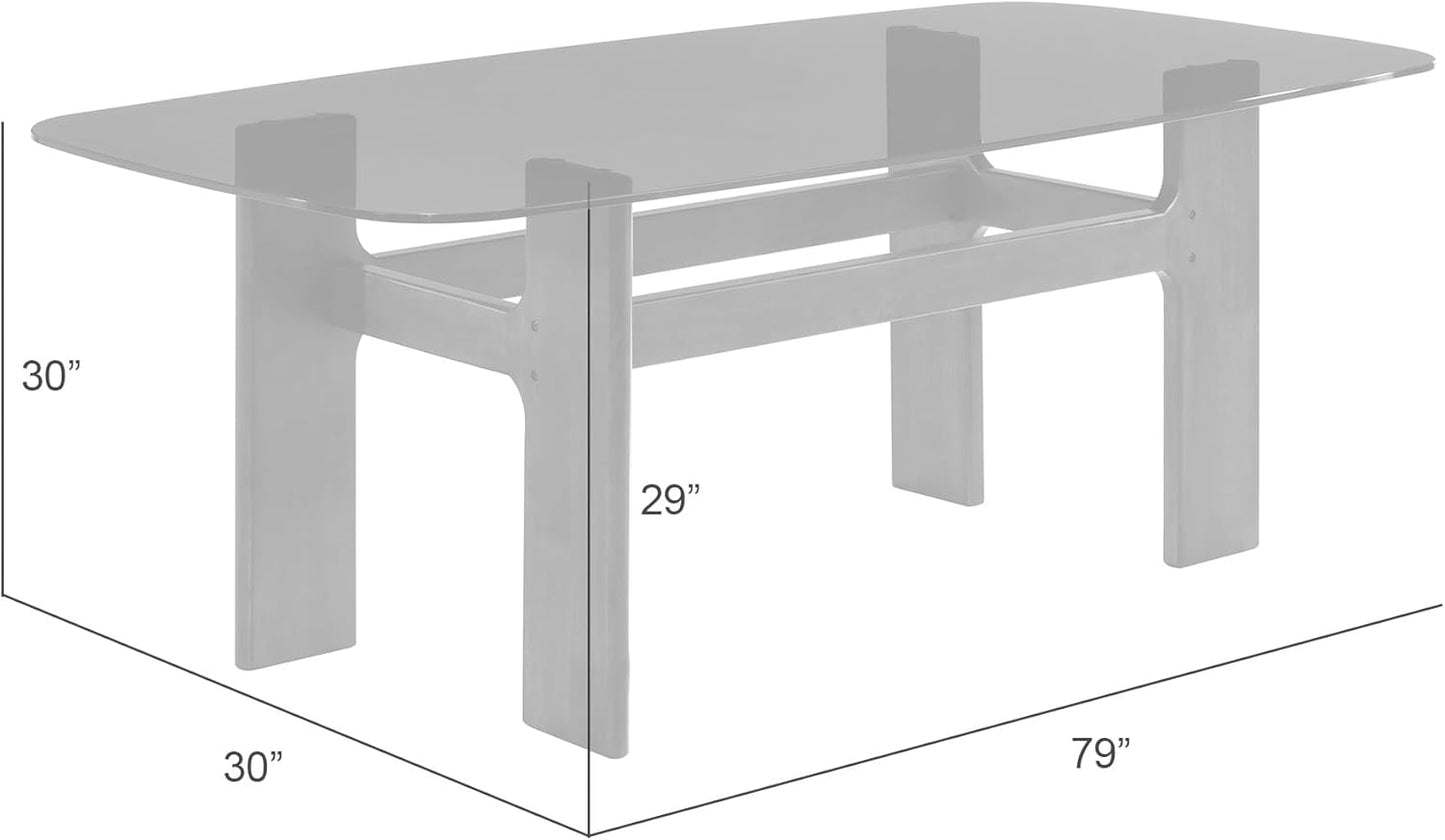 Armen living Ileena Mid-Century Modern 79 in. Rectangle Wood Dining Table in Walnut Finish with Tempered Glass Top