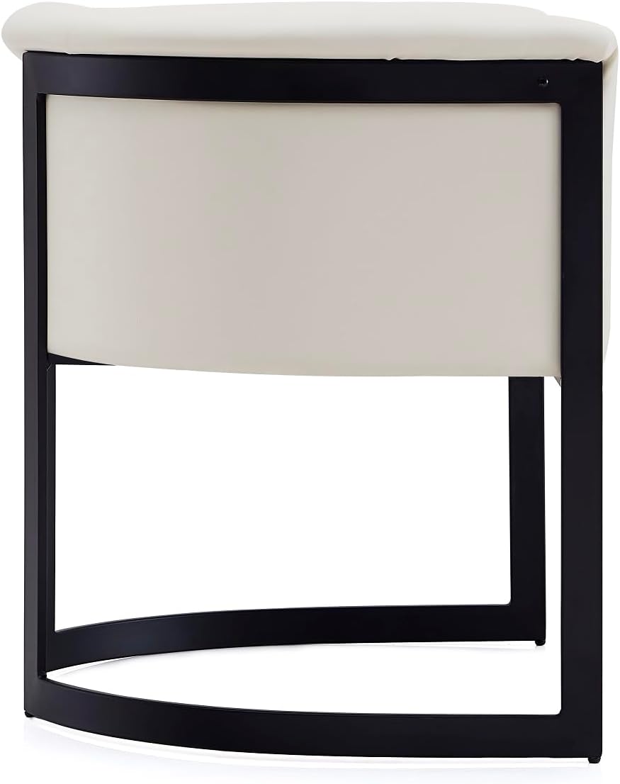 Manhattan Comfort Corso Faux Leather Upholstered Dining Chair, Barrel-Style Foam Padded Seat, Unique Geometric Metal Frame, Fully Assembled Accent Furniture, Cream