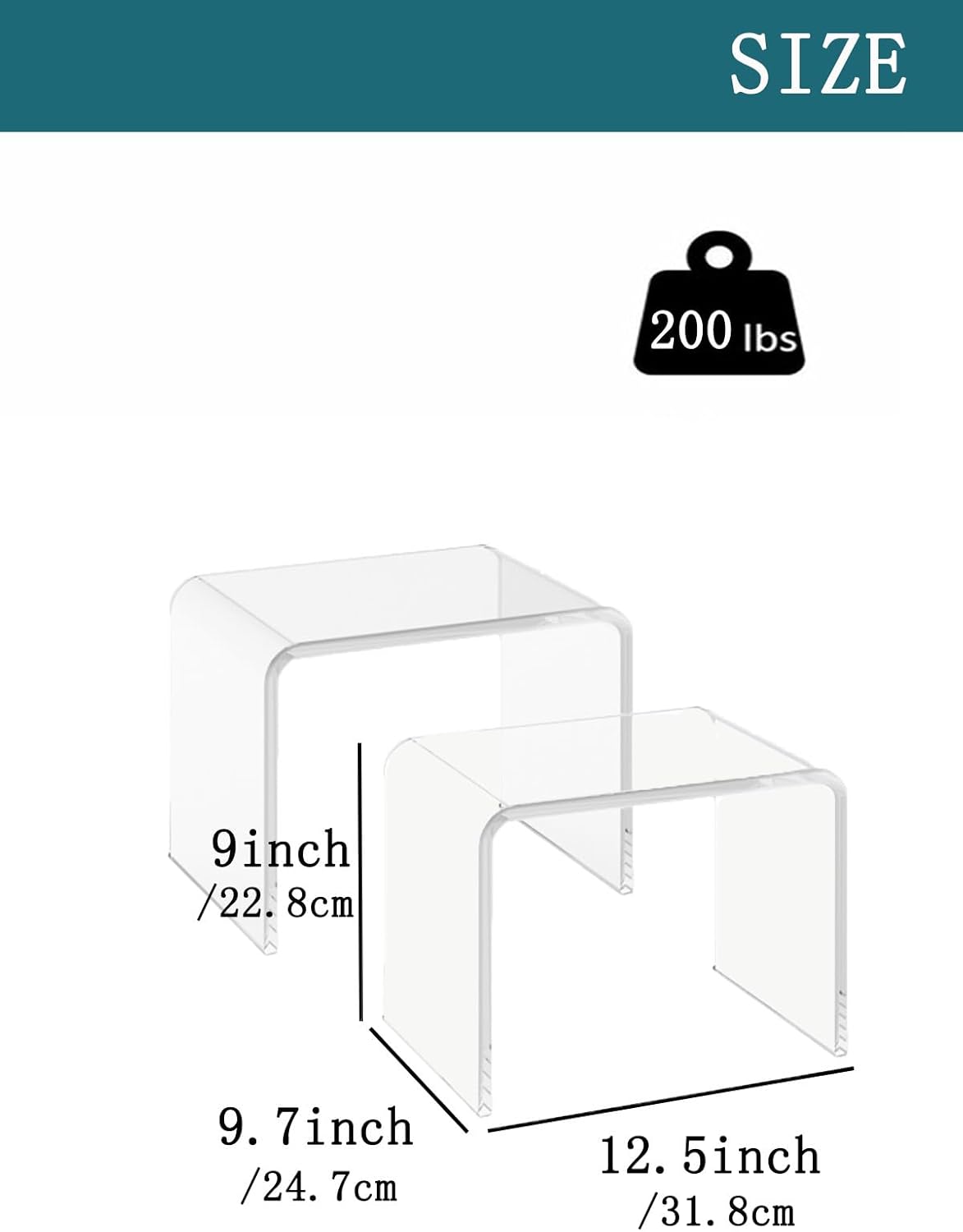 Acrylic Kids' Step Stool – Small Footstool for Bathroom, Kitchen & Bedroom, 12.5”x9.7”x9”, Holds 200lbs, Multi-Use as Toilet Stool, shower/water-resistant stool, seating and placing items (Clear-2pcs)