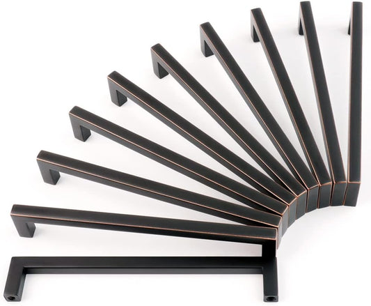 KOOFIZO Solid Square Bar Cabinet Handle - Oil Rubbed Bronze Furniture Pull, 6.3 Inch/160mm Screwhole Distance, 10-Pack for Kitchen Cupboard Door, Bedroom Dresser Drawer, Bathroom Wardrobe Hardware