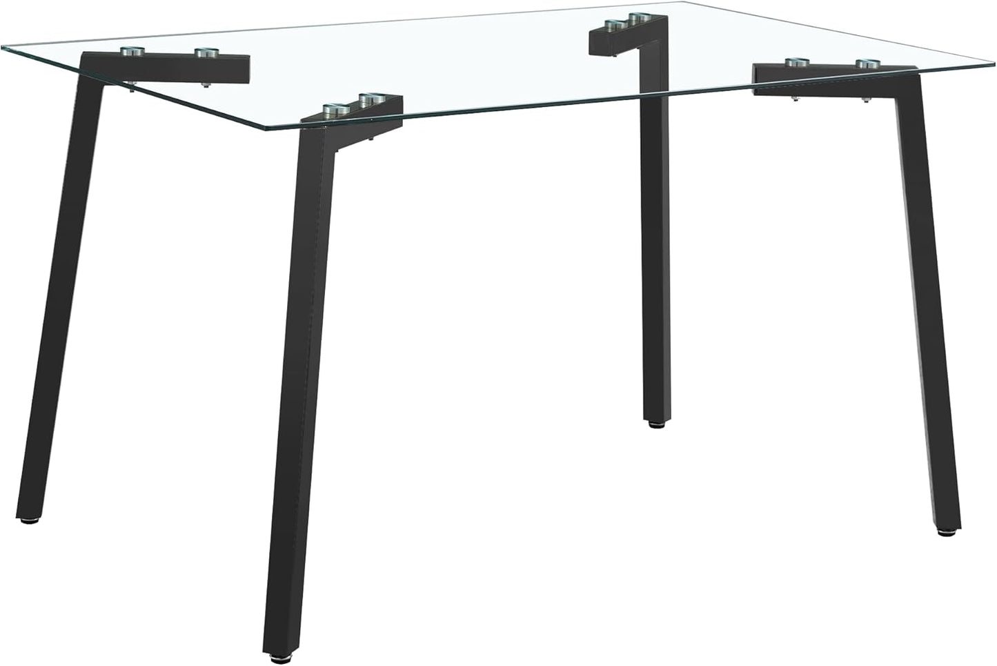 Dining Table for 6 Kitchen Table 51" Rectangular Modern Glass Dining Table Kitchen & Dining Room Tables with Glass Tabletop and Metal Legs for Dining Room and Kitchen, Black