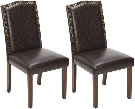 Kitchen Chairs Set of 2 Modern Upholstered Fabric Seat with Nailhead Trim and Ergonomic Lumbar Support for Living Room and Rustic Farmhouse Dining Area, Dark Brown
