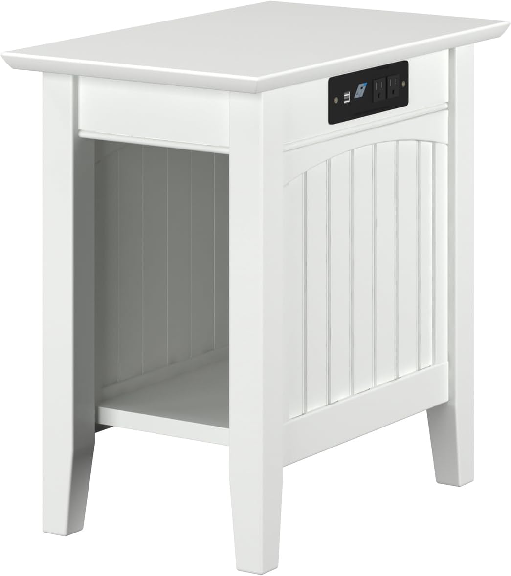 AFI Nantucket Chair Side Table with Built-in Charger in White